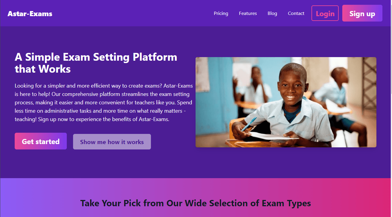 Astar-exams.com - Website for dynamically setting exams.